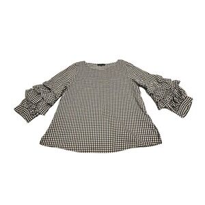Sanctuary Gingham Ruffle Sleeve Tunic Top Black White Women's Size Medium